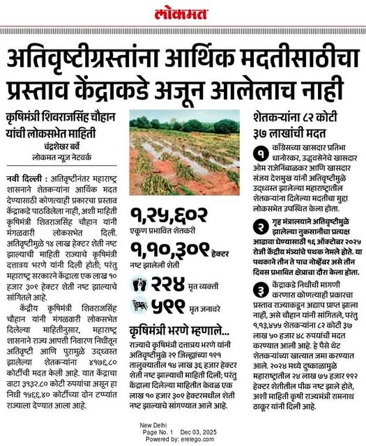 अतिवृष्टी ग्रस्त शेतकऱ्यांना मदत